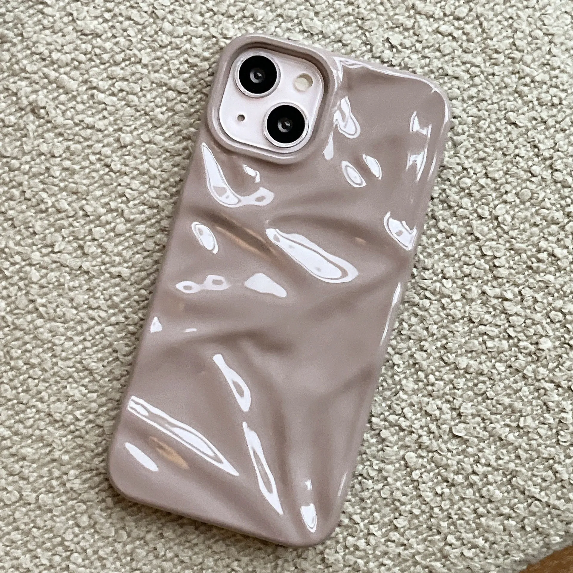 Electroplated three-dimensional pleated TPU phone case for iPhone 11–16 Pro Max in milk blue colour
