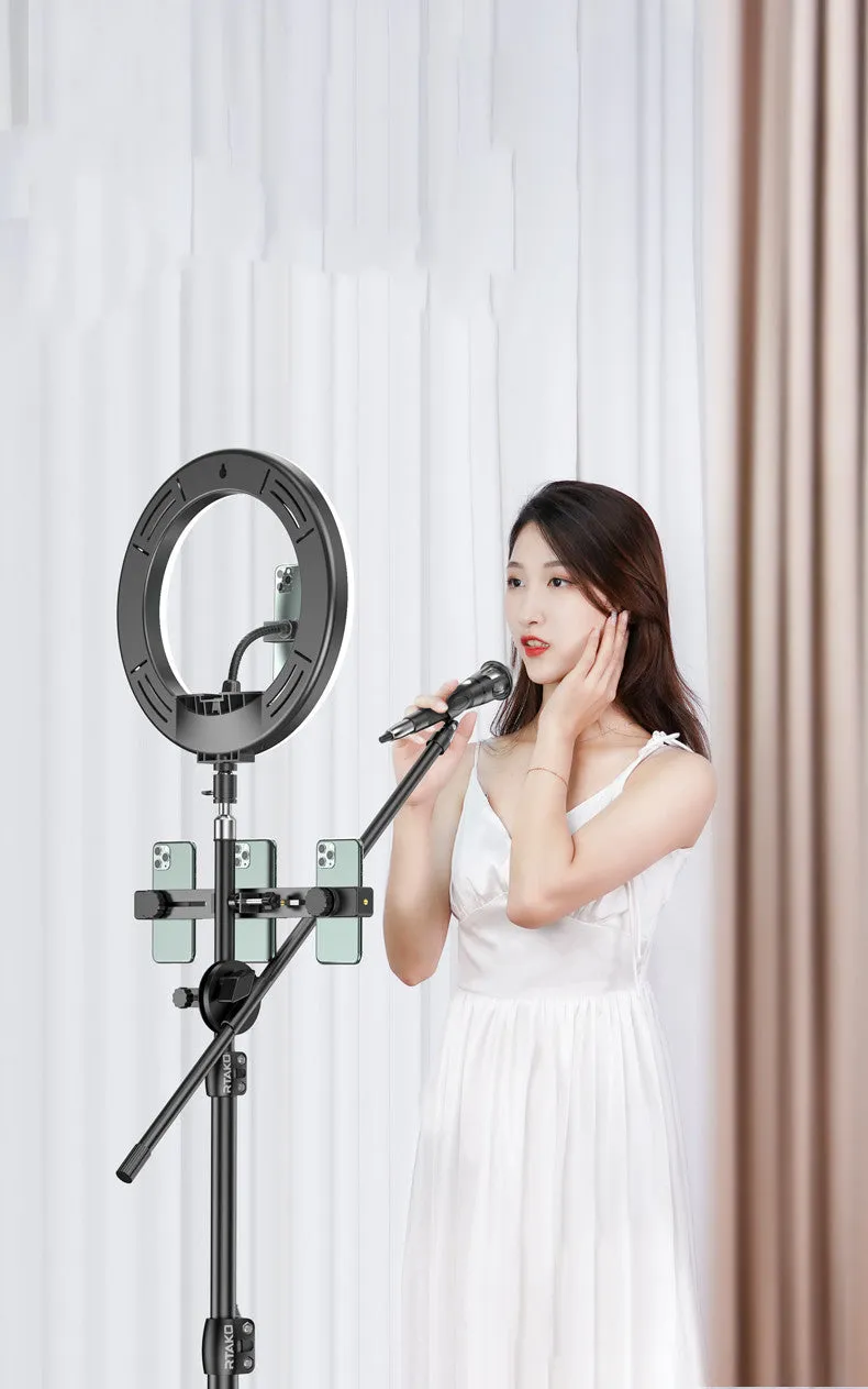 Carbon alloy mobile phone tripod with ring light and storage bag, compatible with iPhone models