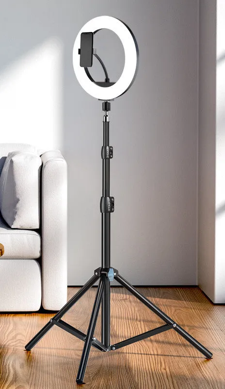 Carbon alloy mobile phone tripod with ring light and storage bag, compatible with iPhone models