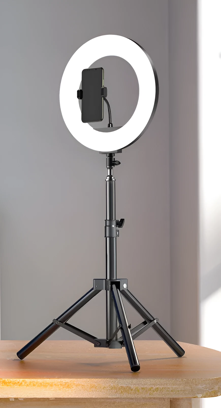 Carbon alloy mobile phone tripod with ring light and storage bag, compatible with iPhone models