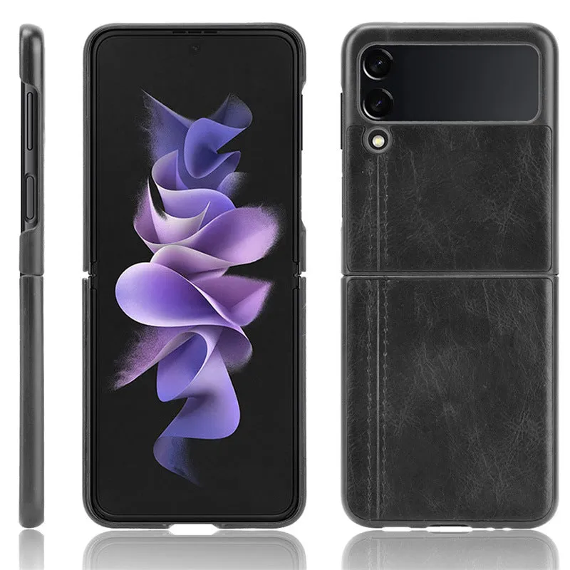 Samsung Galaxy Z Flip 3 5G Z Flip 4 5G PC leather back cover case in black with business style machined finish