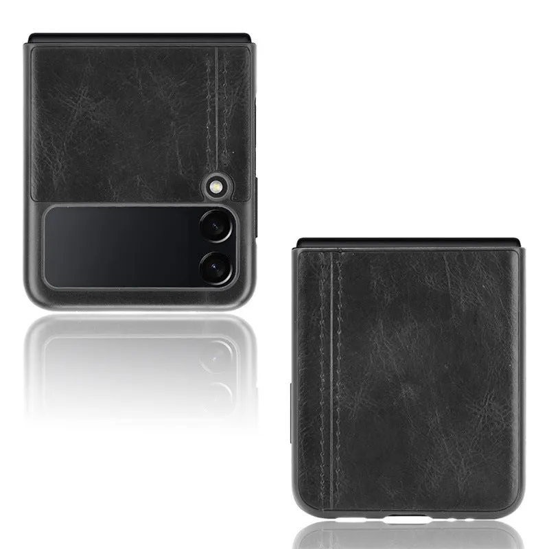 Samsung Galaxy Z Flip 3 5G Z Flip 4 5G PC leather back cover case in black with business style machined finish