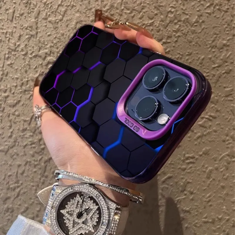 Frosted protective phone case for Apple iPhone with honeycomb square pattern in Moonlight Black.