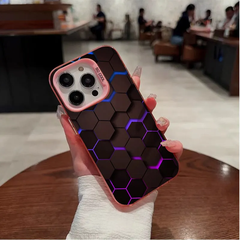 Frosted protective phone case for Apple iPhone with honeycomb square pattern in Moonlight Black.