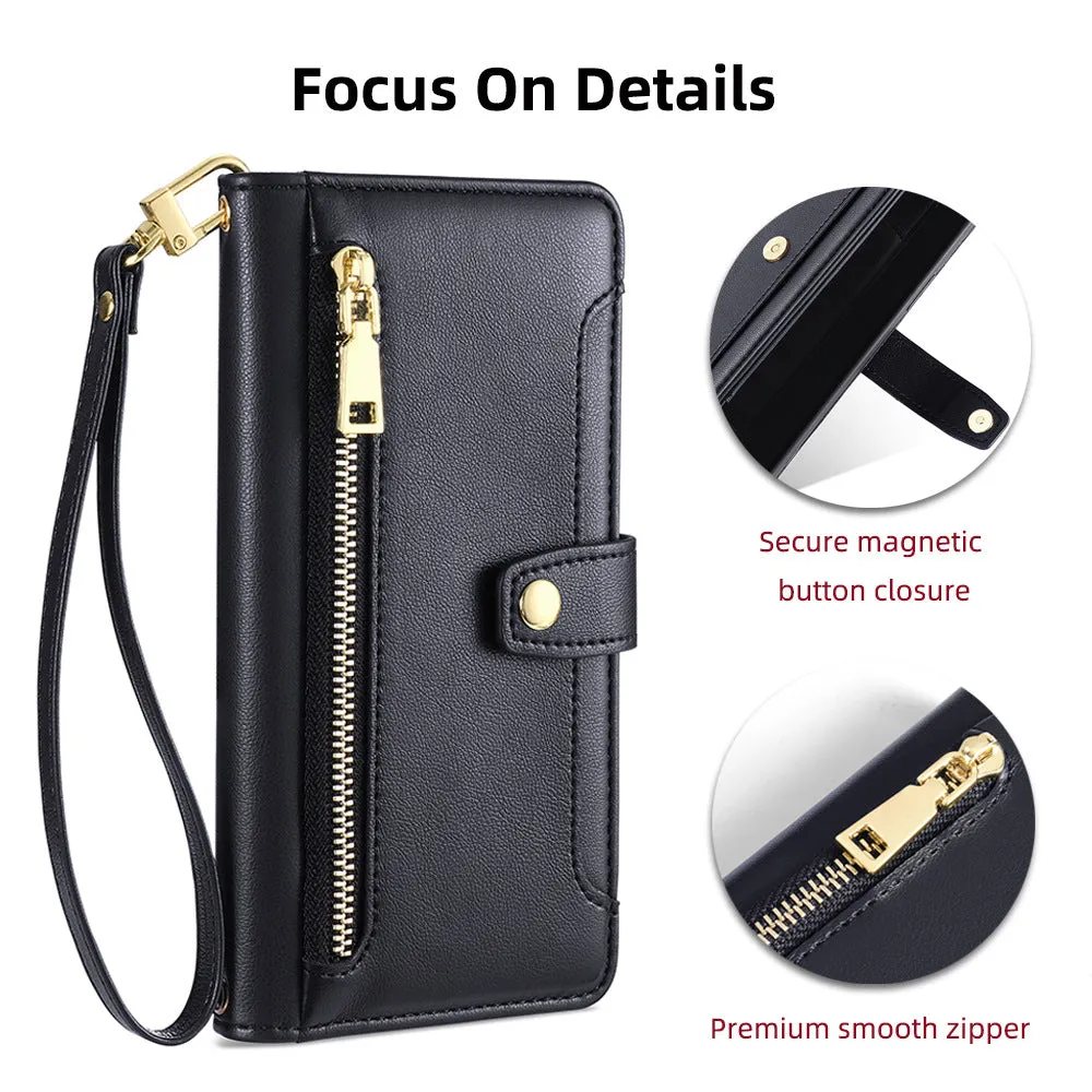 Black TPU leather flip phone case with card slot and magnetic closure for Samsung S24 Ultra
