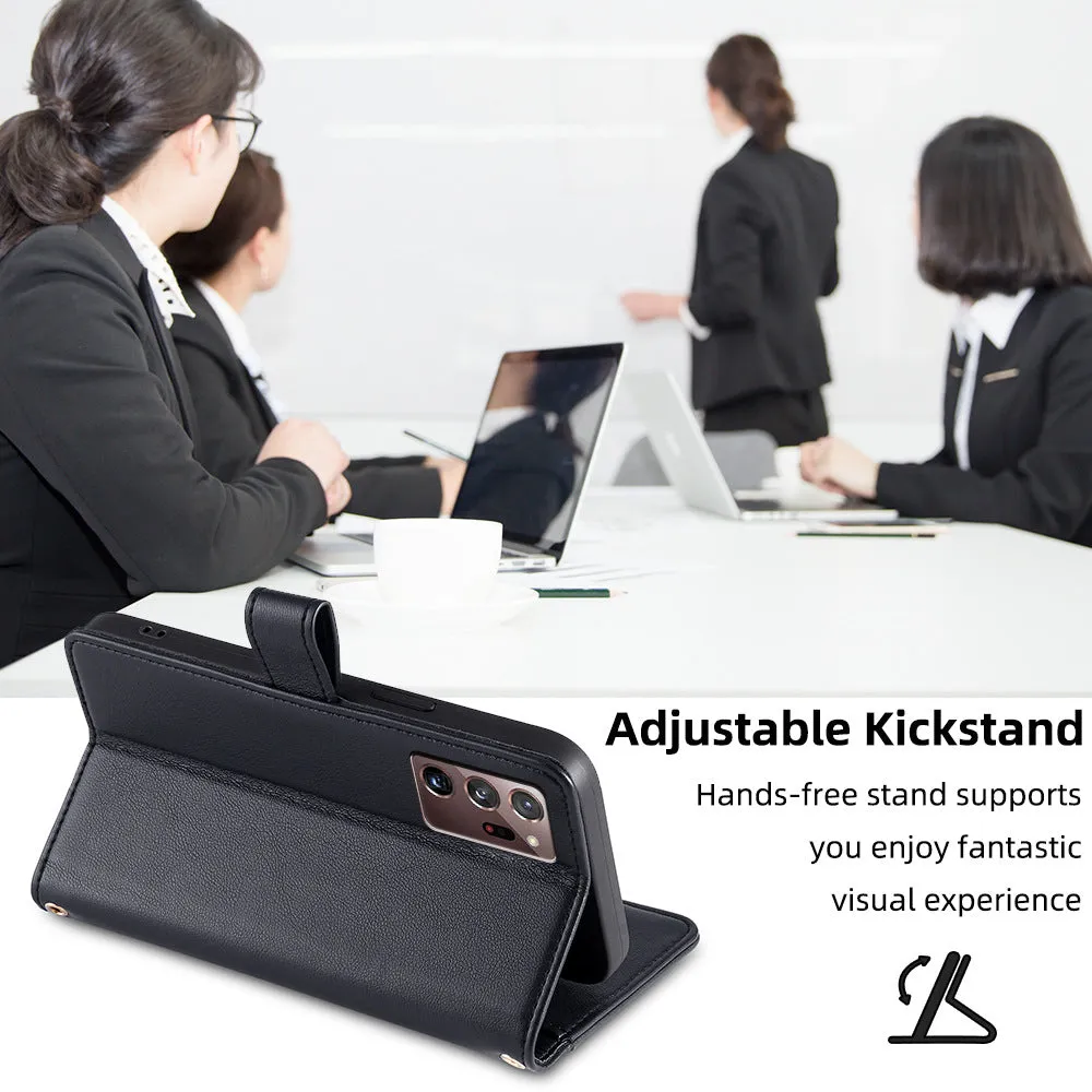Black TPU leather flip phone case with card slot and magnetic closure for Samsung S24 Ultra