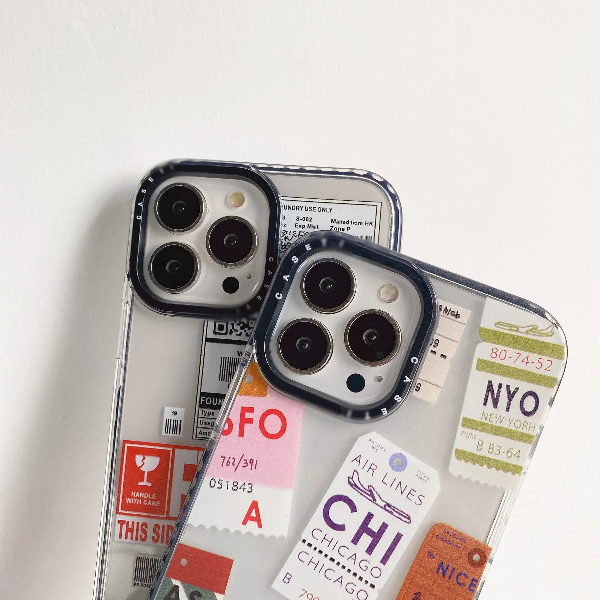Transparent TPU phone case with travel ticket label coloured painting design for Apple iPhone