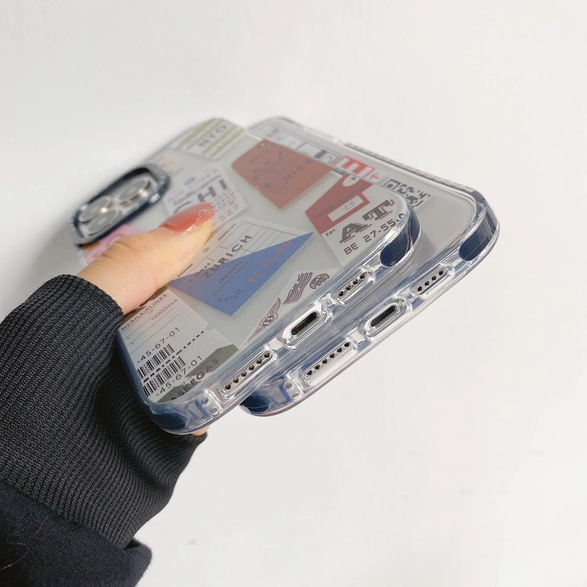 Transparent TPU phone case with travel ticket label coloured painting design for Apple iPhone