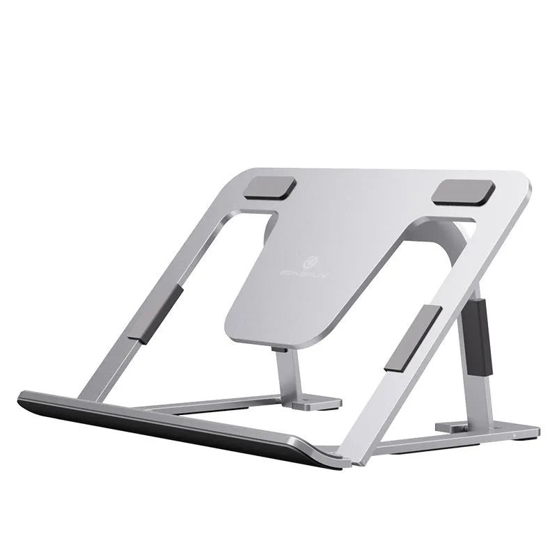 Foldable aluminum alloy tablet and phone holder stand in P63 dark gray on a desk