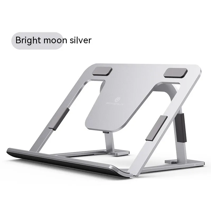 Foldable aluminum alloy tablet and phone holder stand in P63 dark gray on a desk