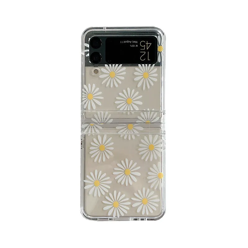 Flower pattern phone case for Samsung Z Flip folding phone in daisy or tulip design