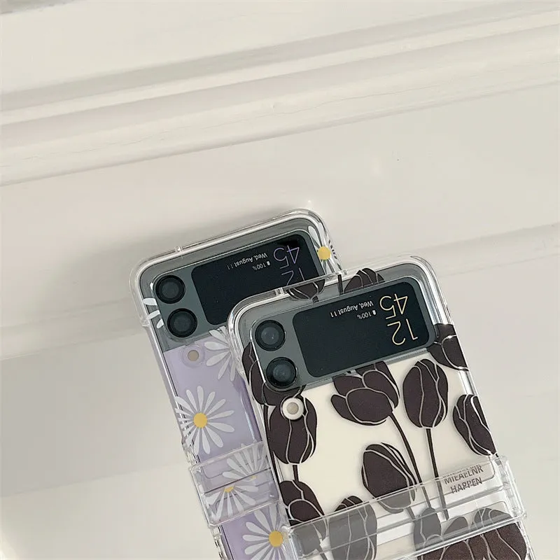Flower pattern phone case for Samsung Z Flip folding phone in daisy or tulip design