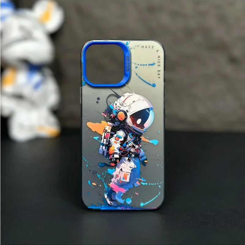 Drop-resistant TPU PC phone case for iPhone featuring an Astronaut colour design with raised edges for screen and lens protection