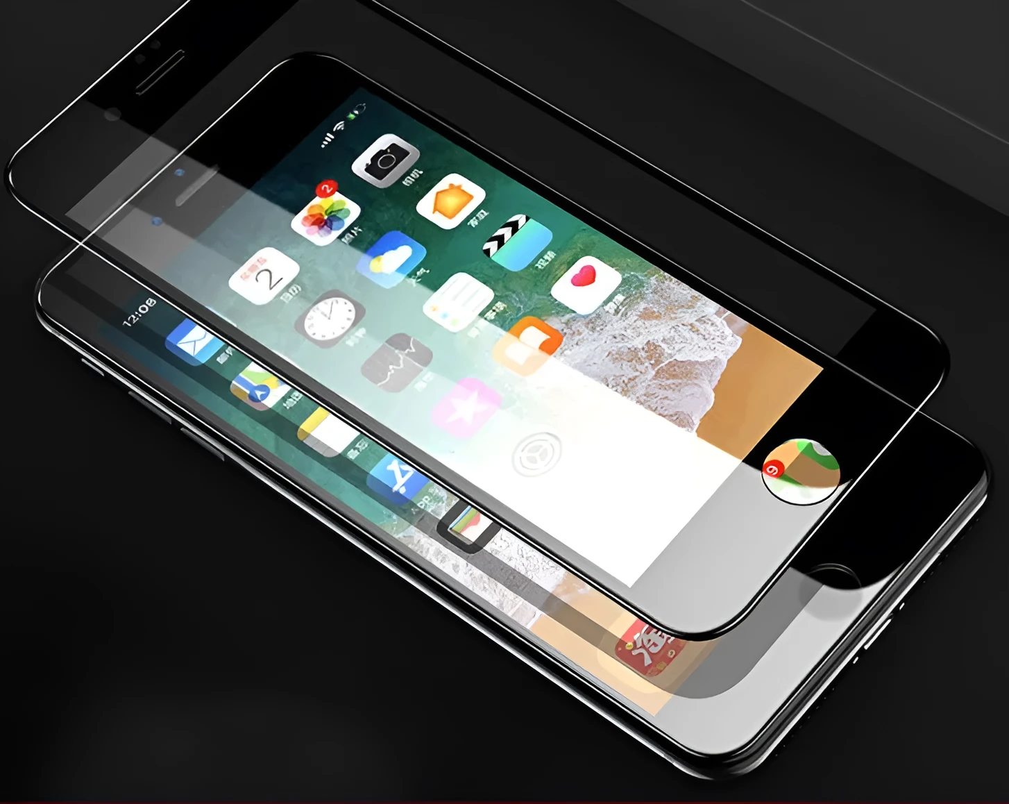 iPhone tempered glass screen protector with 3D carbon fibre soft edge in black and white colour options
