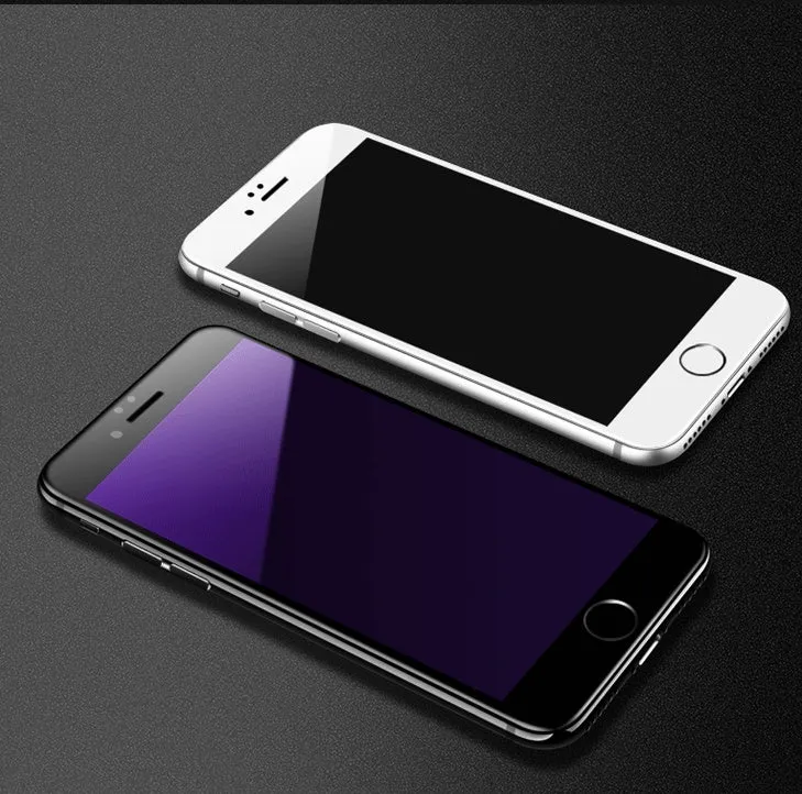 iPhone tempered glass screen protector with 3D carbon fibre soft edge in black and white colour options
