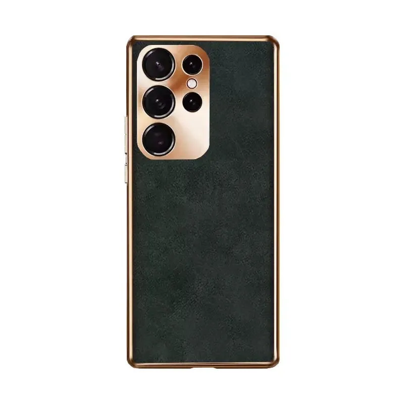 Fashion eyelet sheepskin phone case for Samsung S22 S23 in Graphite Black colour