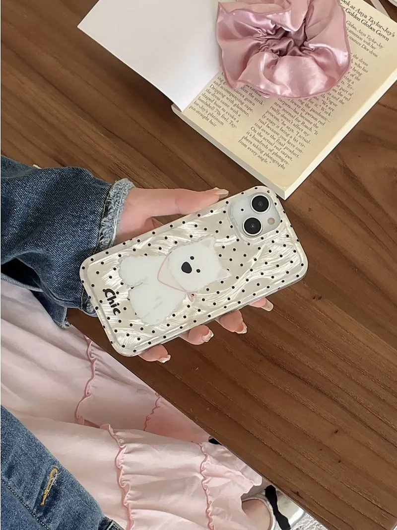 Polka dot West Highland dog TPU phone case for Apple iPhone, anti-fall soft shell in white and black