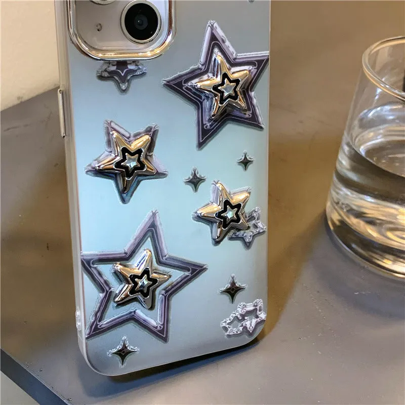 Silver gray acrylic hard phone case with electroplated three-dimensional star pattern for iPhone