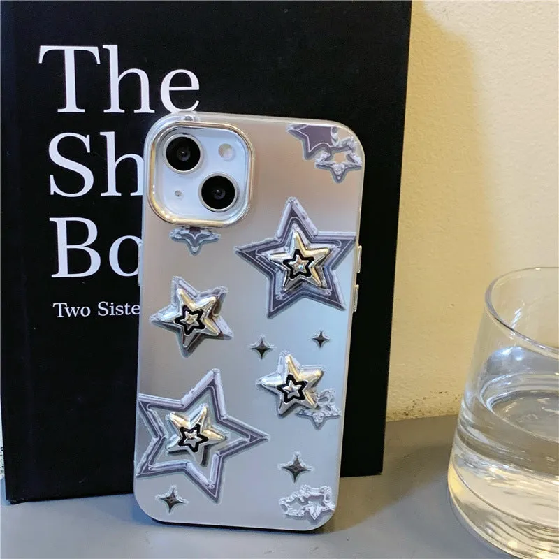 Silver gray acrylic hard phone case with electroplated three-dimensional star pattern for iPhone