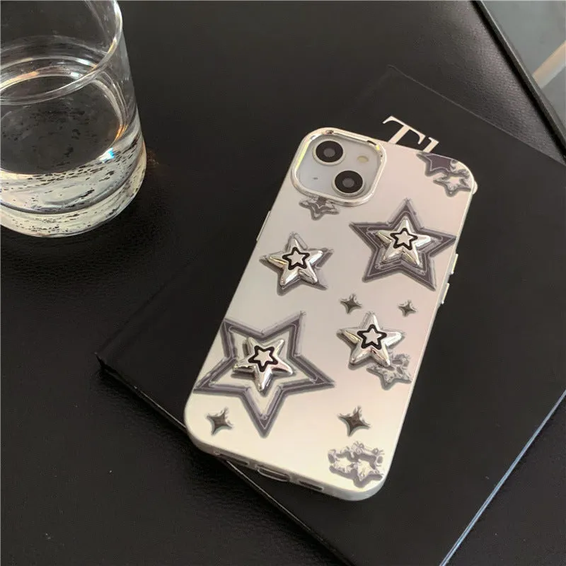 Silver gray acrylic hard phone case with electroplated three-dimensional star pattern for iPhone