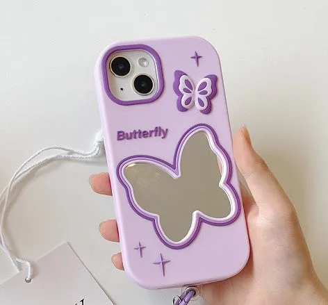 Purple butterfly mirror silicone phone case for Apple iPhone with colour matching back cover design