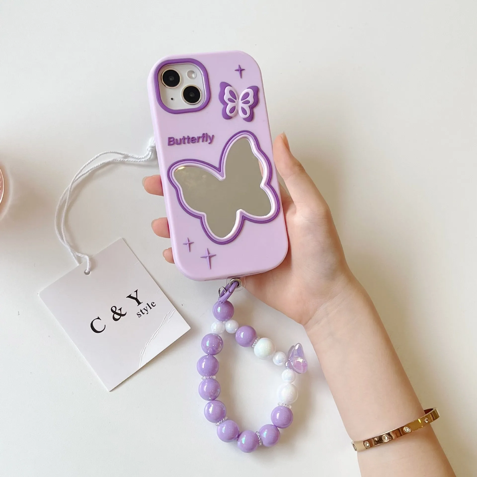 Purple butterfly mirror silicone phone case for Apple iPhone with colour matching back cover design