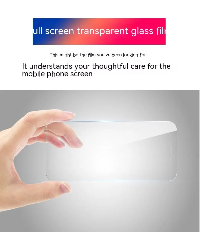 Tempered glass screen protector for Samsung mobile phones showing HD clarity and full-screen coverage.