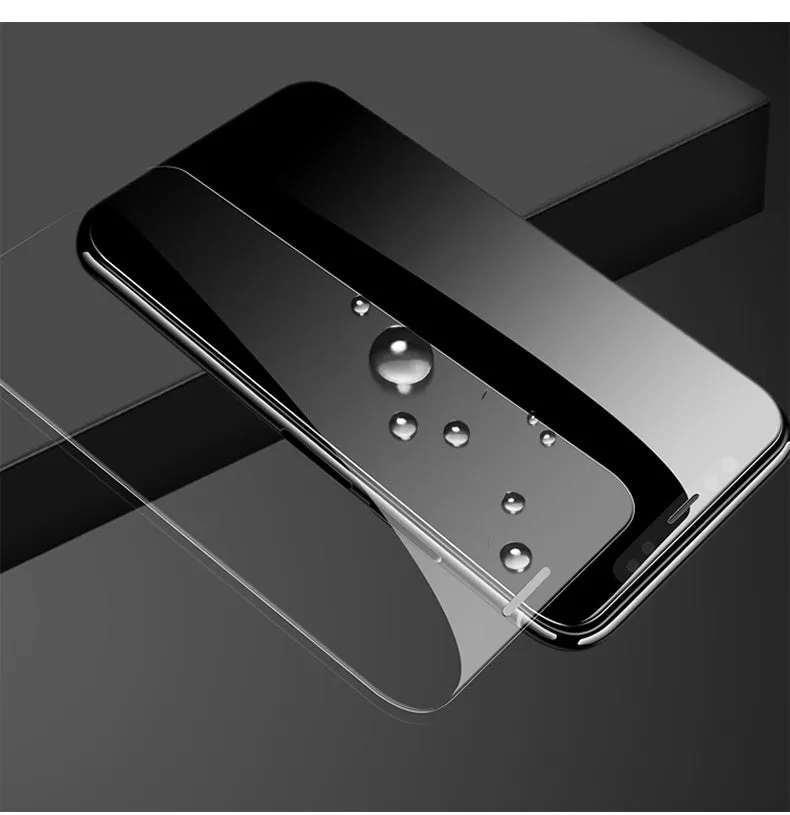 Tempered glass screen protector for Samsung mobile phones showing HD clarity and full-screen coverage.
