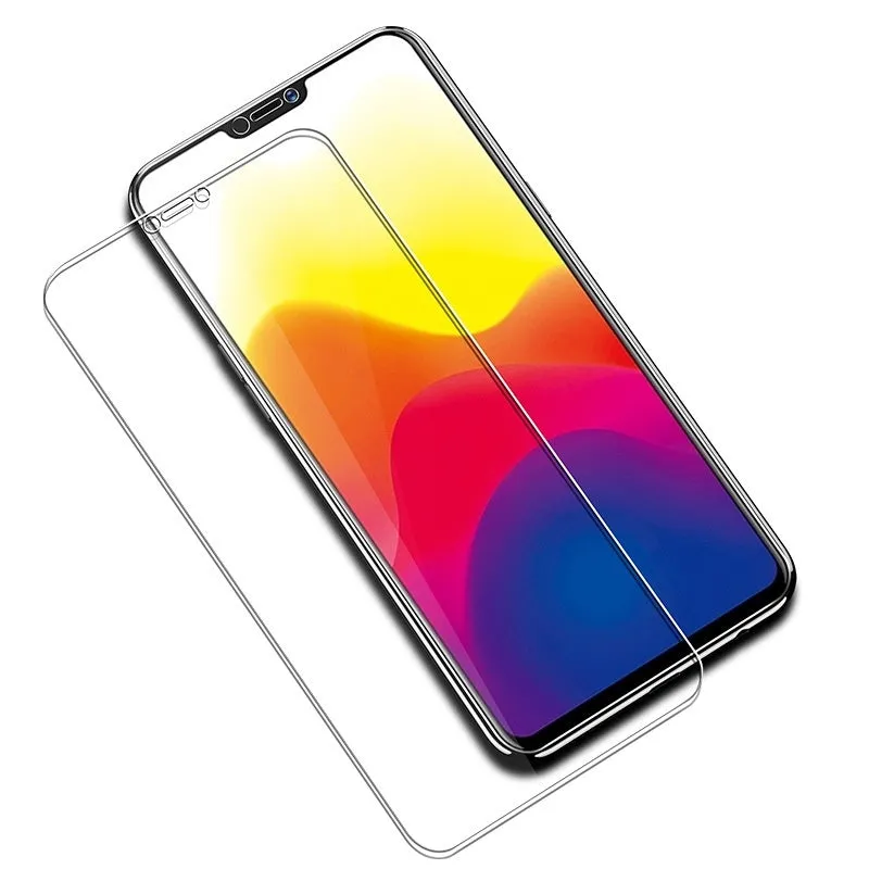 Tempered glass screen protector for Samsung mobile phones showing HD clarity and full-screen coverage.