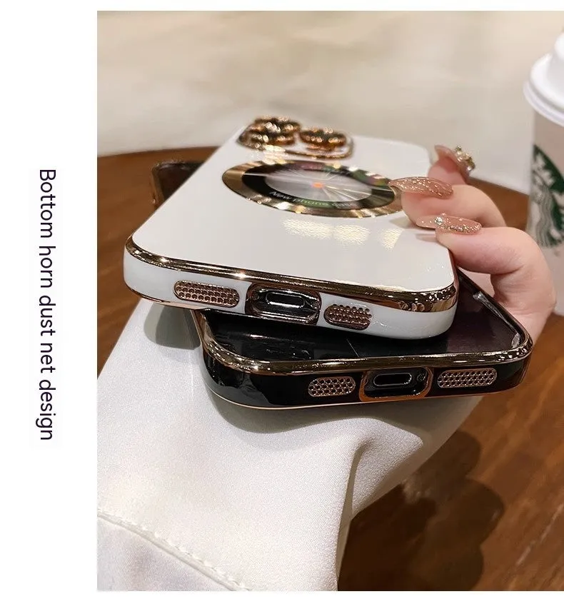 Electroplated 6D phone case with magnetic magnifying glass, TPU anti-fall cover for iPhone 15 Pro Max, Dark Night Purple colour