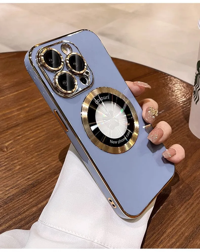 Electroplated 6D phone case with magnetic magnifying glass, TPU anti-fall cover for iPhone 15 Pro Max, Dark Night Purple colour