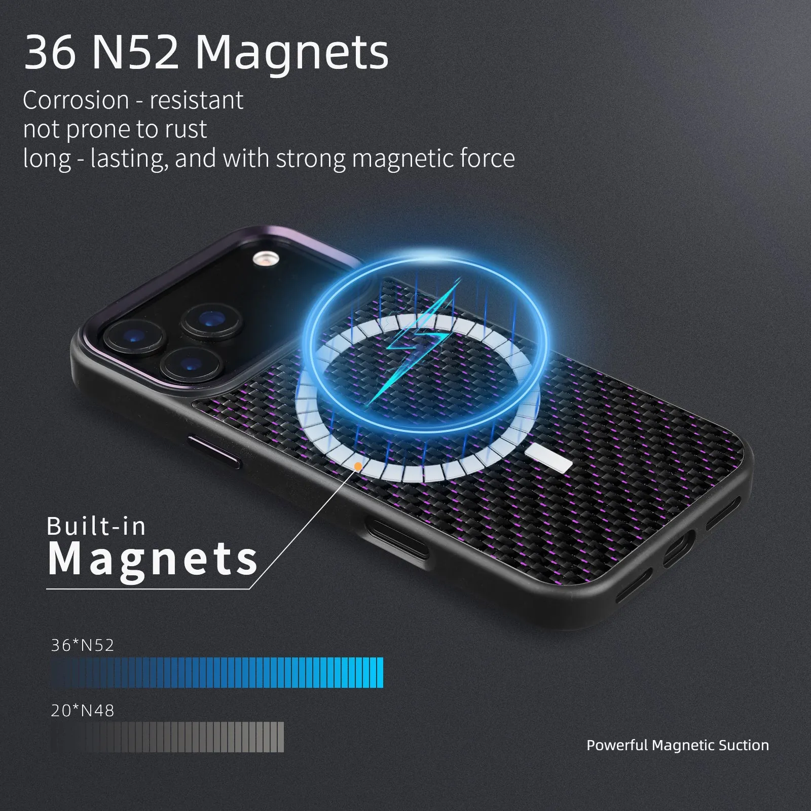 Carbon fibre 3K twill TPU shockproof magnetic phone case for iPhone 16 Pro Max in black