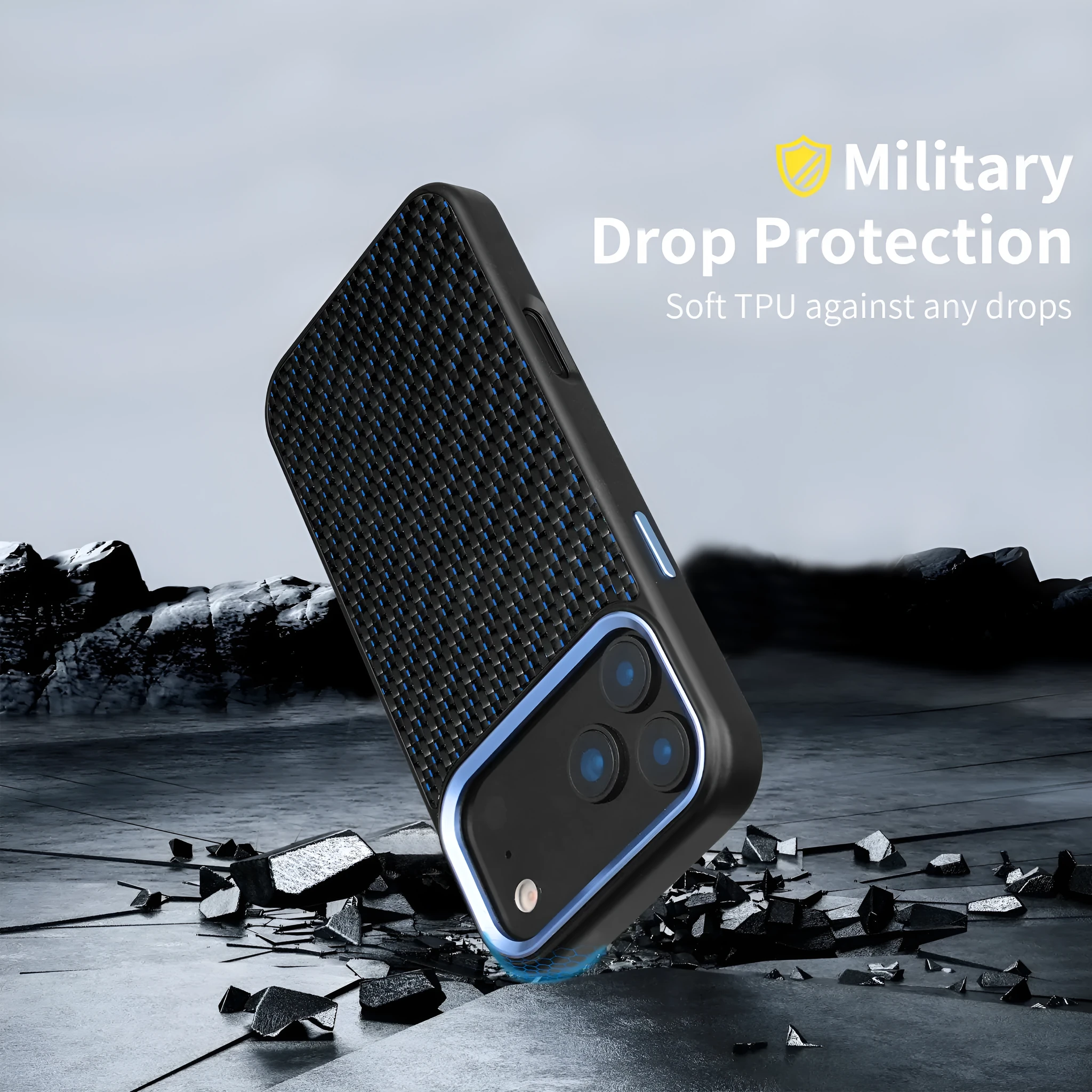 Carbon fibre 3K twill TPU shockproof magnetic phone case for iPhone 16 Pro Max in black