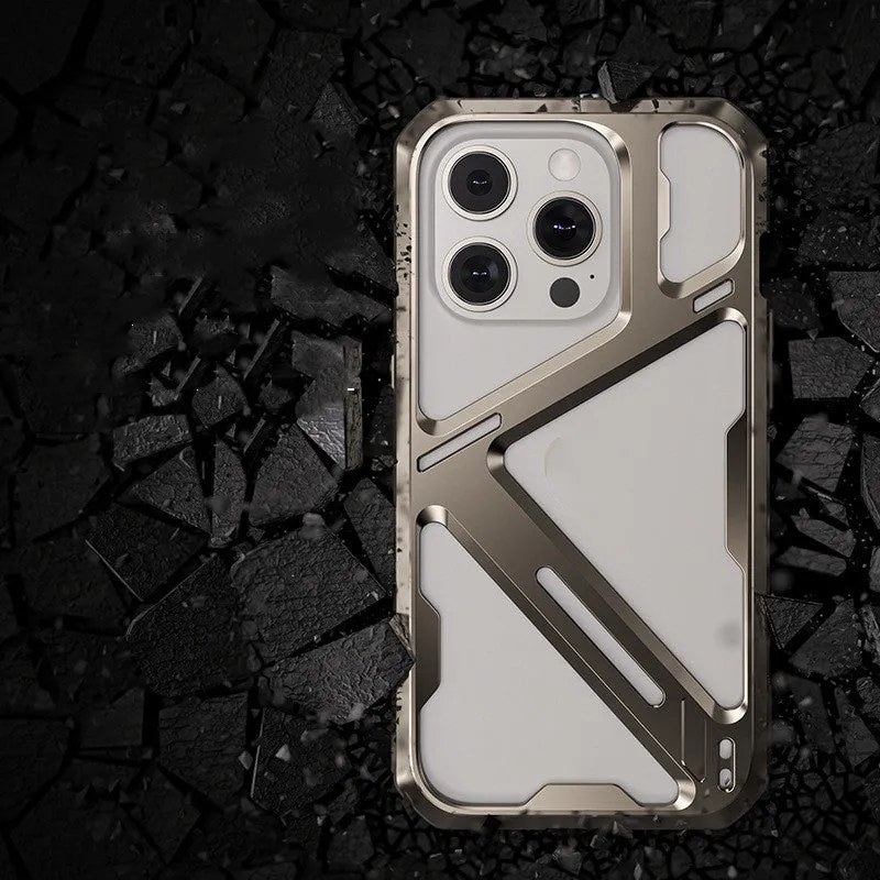 Titanium Gray metal phone case with hollow back for iPhone 14 Pro Max, half pack style