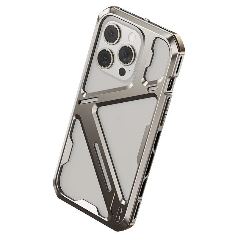 Titanium Gray metal phone case with hollow back for iPhone 14 Pro Max, half pack style