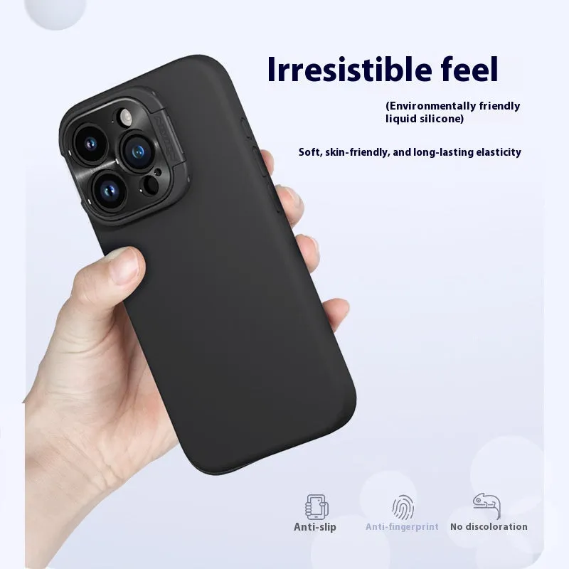 Liquid silicone magnetic phone case with bracket in black for iPhone