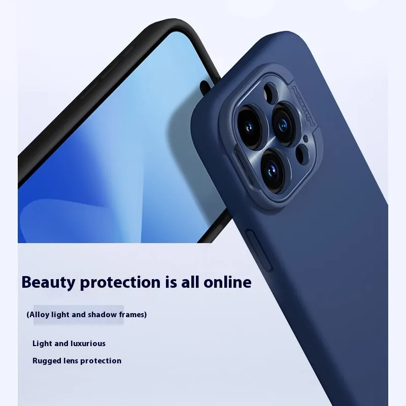 Liquid silicone magnetic phone case with bracket in black for iPhone