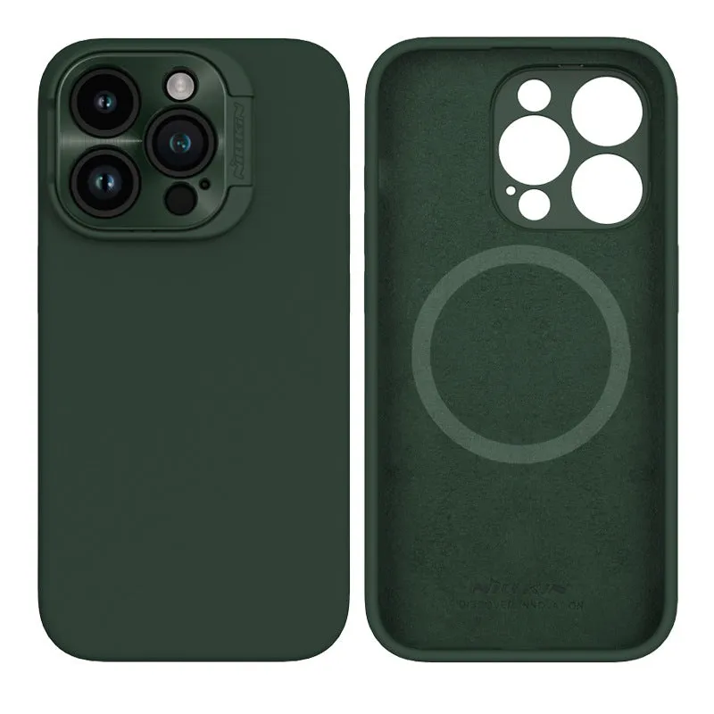 Liquid silicone magnetic phone case with bracket in black for iPhone