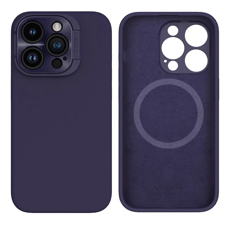 Liquid silicone magnetic phone case with bracket in black for iPhone