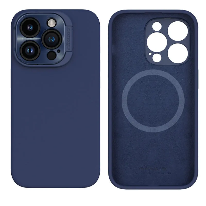 Liquid silicone magnetic phone case with bracket in black for iPhone