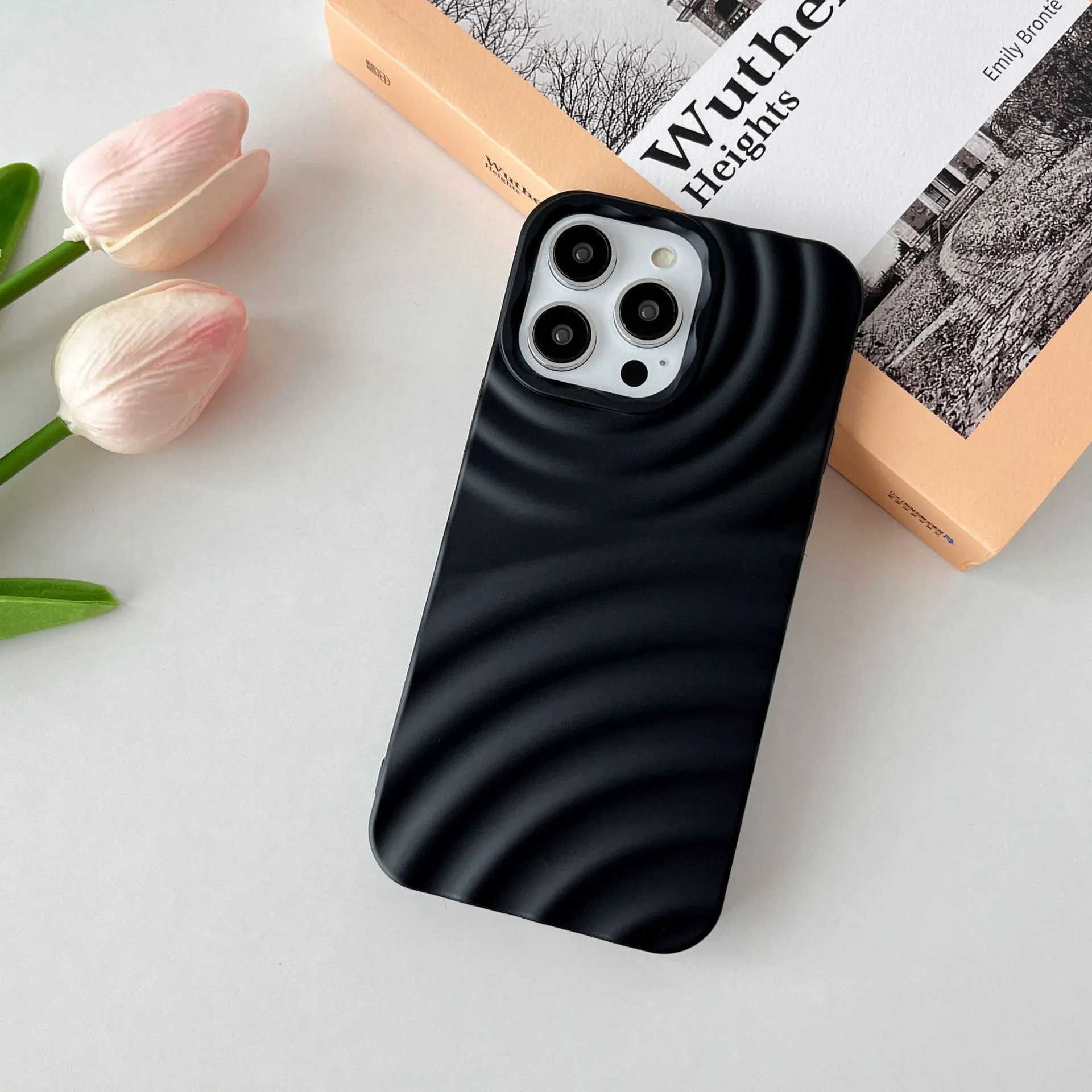 Creative water ripple TPU phone case for iPhone with anti-fingerprint finish in corrugated black