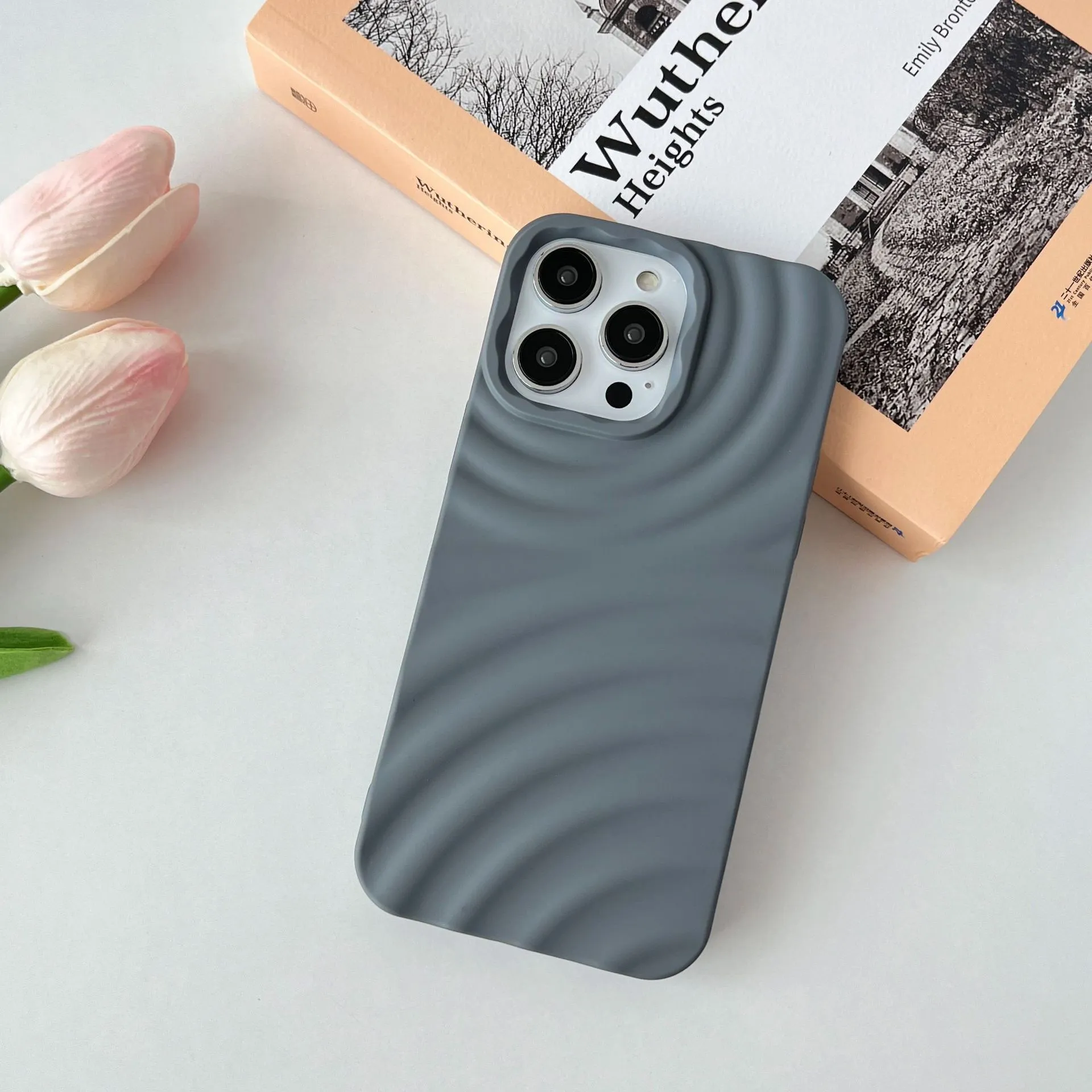 Creative water ripple TPU phone case for iPhone with anti-fingerprint finish in corrugated black