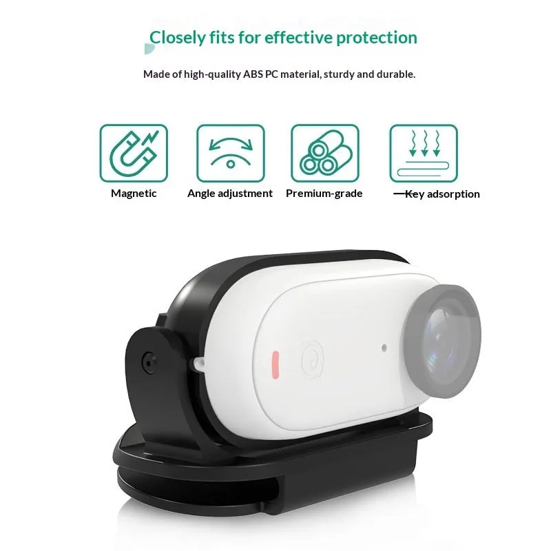 Black plastic magnetic camera bracket for Insta360 GO3 and GO3S with fixed frame cap clip