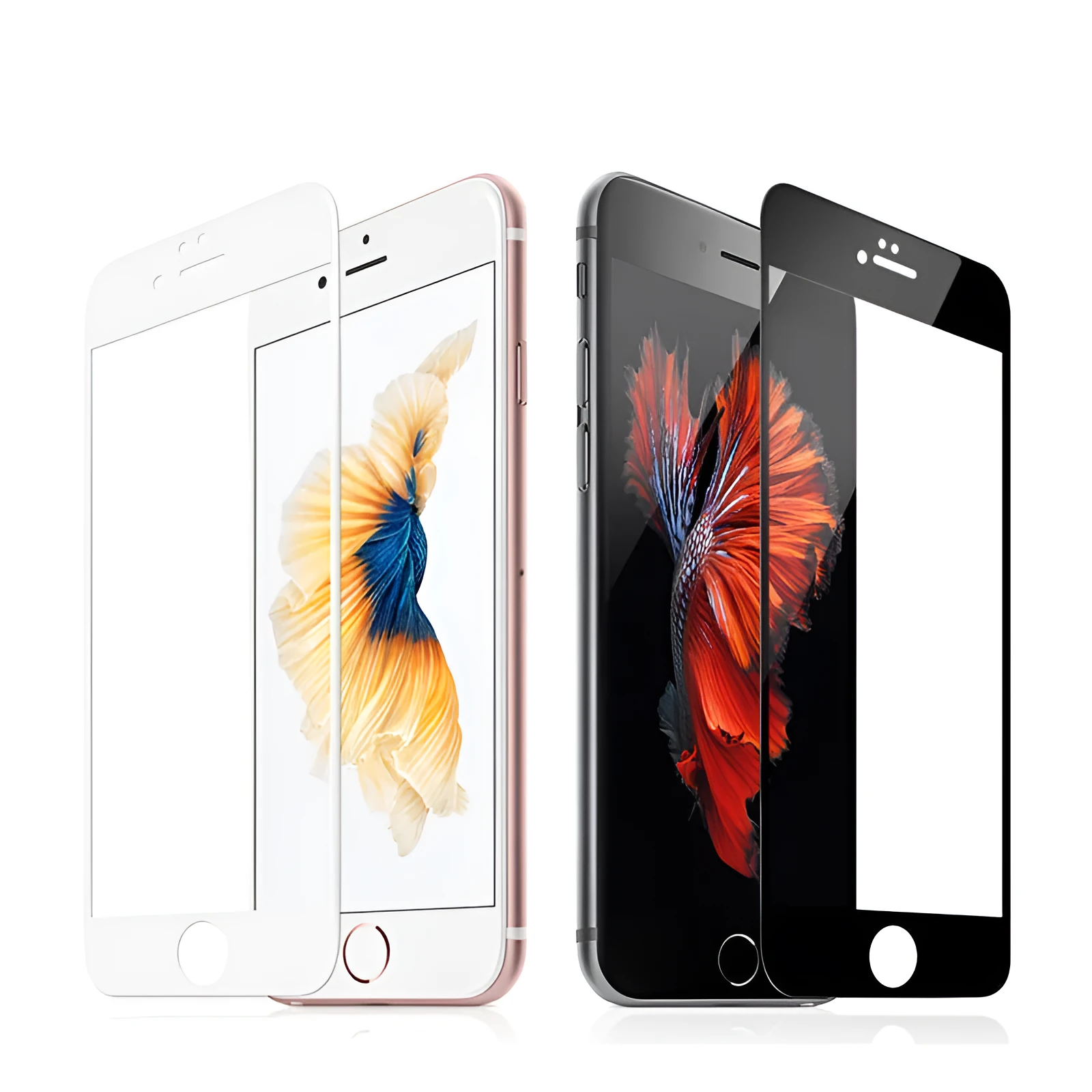 Pack of three tempered glass screen protectors for Apple iPhone, showing black and white full-cover options.