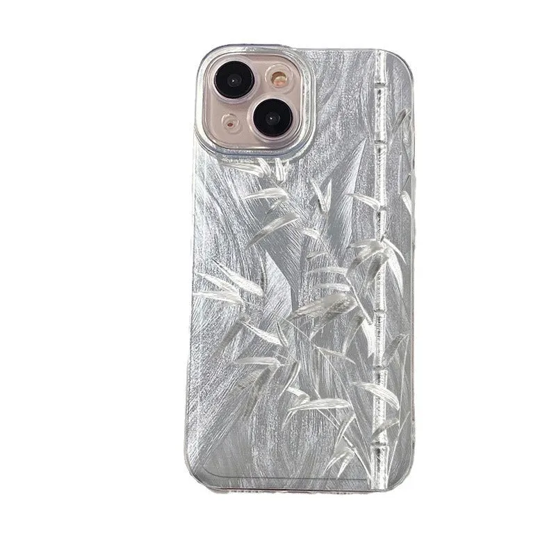Silver feather yarn silver bamboo acrylic phone case for iPhone with textured feather sand shell finish