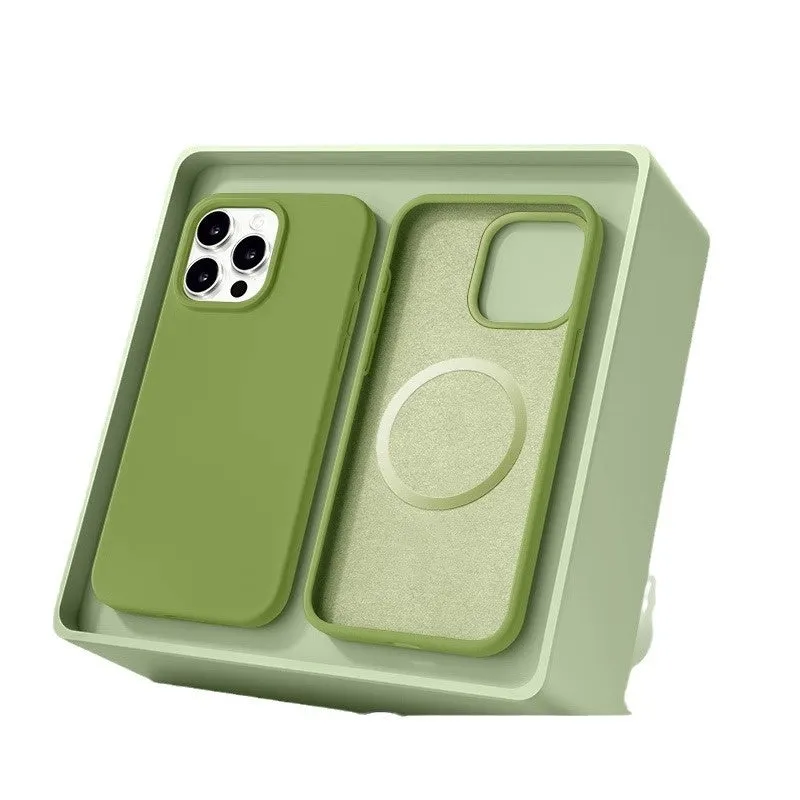 Magsafe liquid silicone phone case for Apple iPhone in solid colour with magnetic ring visible