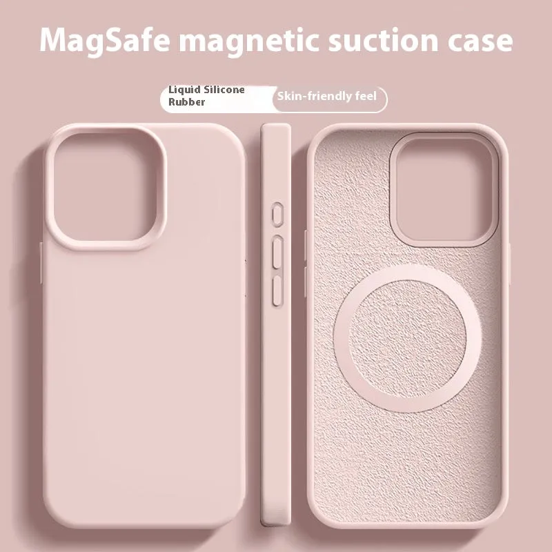 Magsafe liquid silicone phone case for Apple iPhone in solid colour with magnetic ring visible