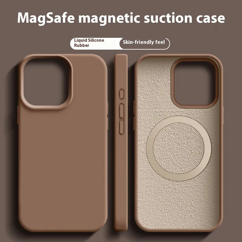 Magsafe liquid silicone phone case for Apple iPhone in solid colour with magnetic ring visible