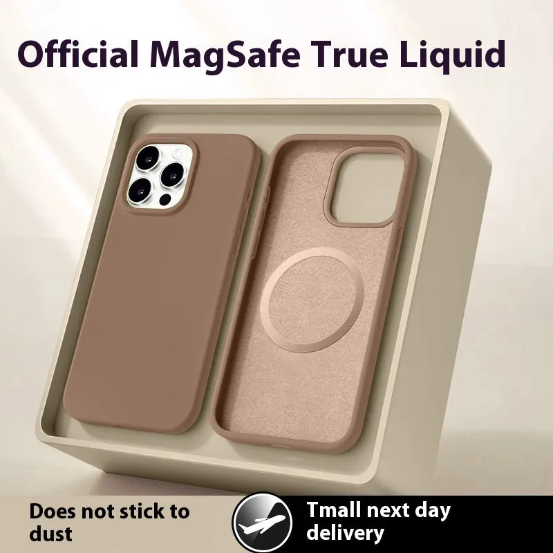 Magsafe liquid silicone phone case for Apple iPhone in solid colour with magnetic ring visible