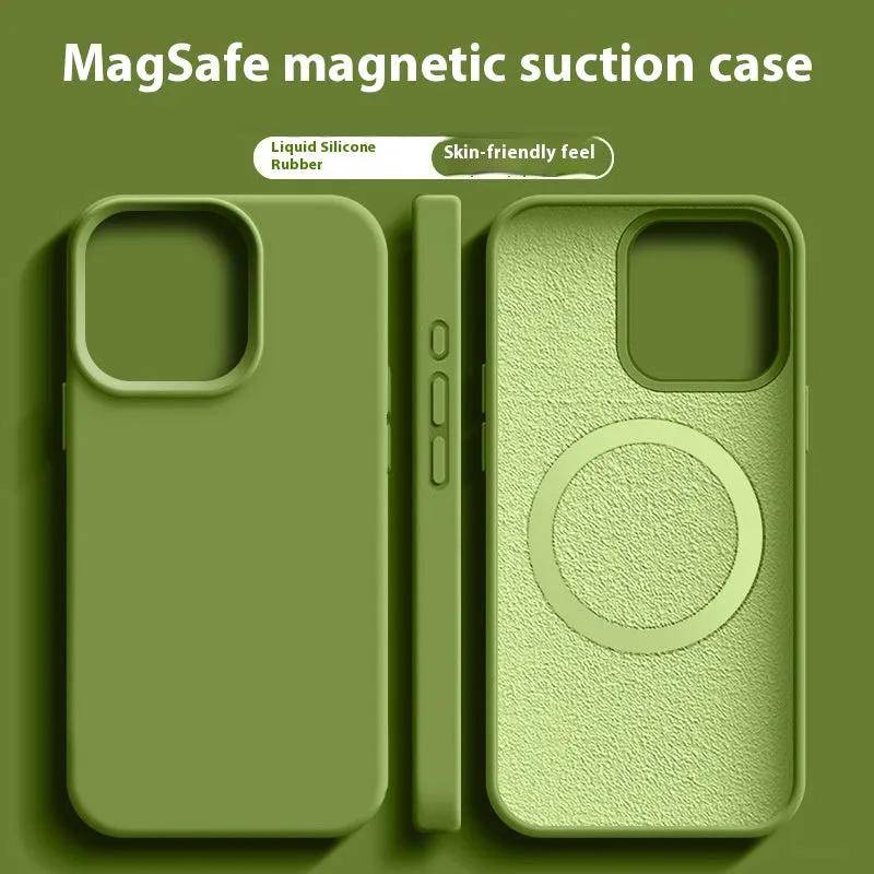 Magsafe liquid silicone phone case for Apple iPhone in solid colour with magnetic ring visible
